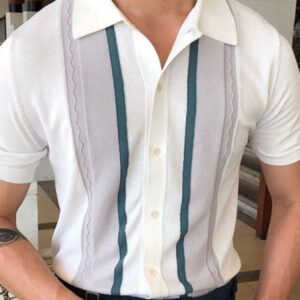 Men's Lapel Pullover Casual Striped POLO Shirt