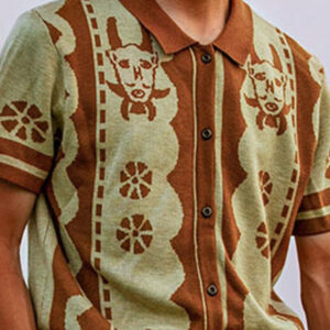 New jacquard knitted sweater lapel short-sleeved POLO shirt