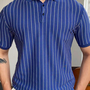 Summer new striped sweater short-sleeved lapel business Polo shirt
