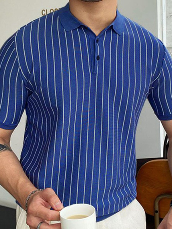Summer new striped sweater short-sleeved lapel business Polo shirt - Image 4