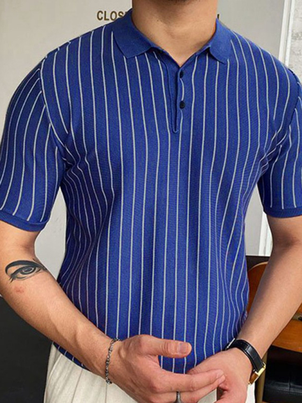 Summer new striped sweater short-sleeved lapel business Polo shirt - Image 3