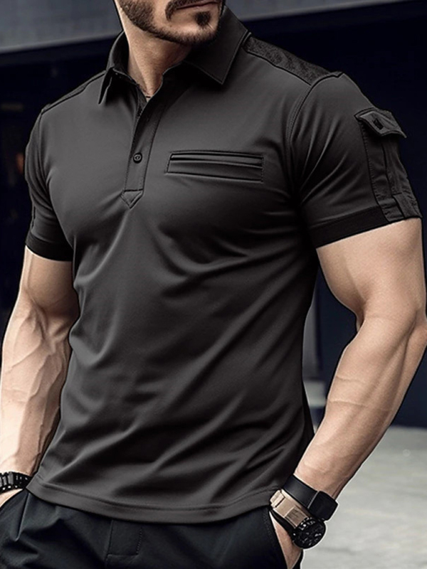 New POLO Shirt Pocket Men's Muscle Sports Polo Shirt - Image 3