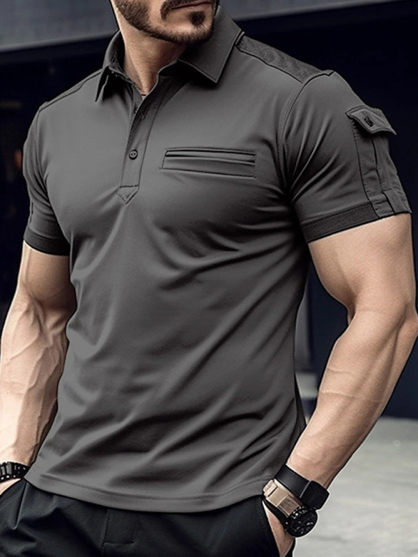 New POLO Shirt Pocket Men's Muscle Sports Polo Shirt - Image 2