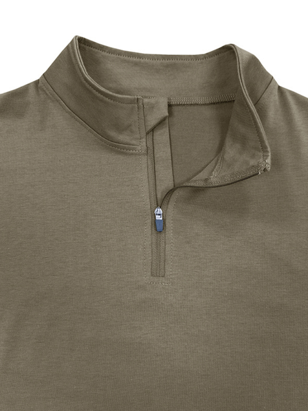 New Men's Long Sleeve Stand Collar Pullover Zip Polo Shirt - Image 3