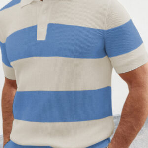 Men's color matching short -sleeved lapel Polo knitwear