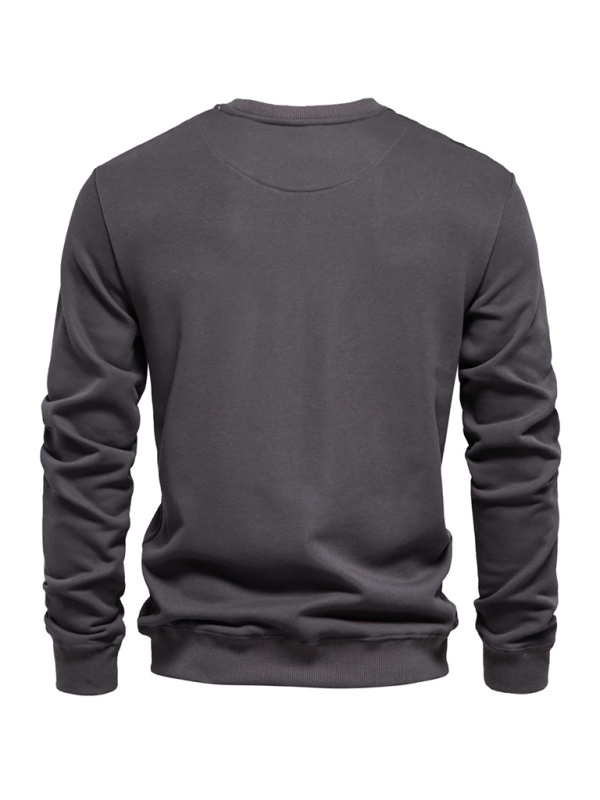 Men's Loose Solid Color Round Neck Casual Long Sleeve Sweatshirt - Image 15
