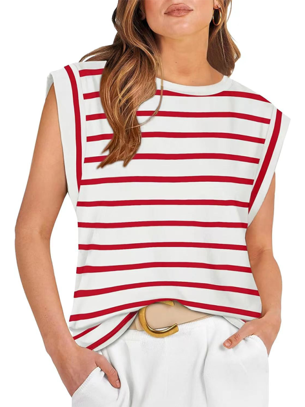 New round neck loose short sleeve T-shirt striped top - Image 4