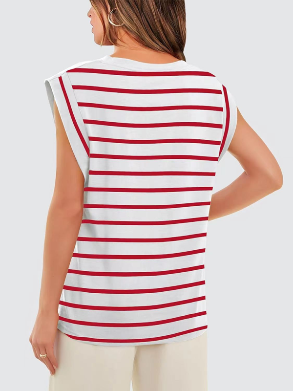 New round neck loose short sleeve T-shirt striped top - Image 5