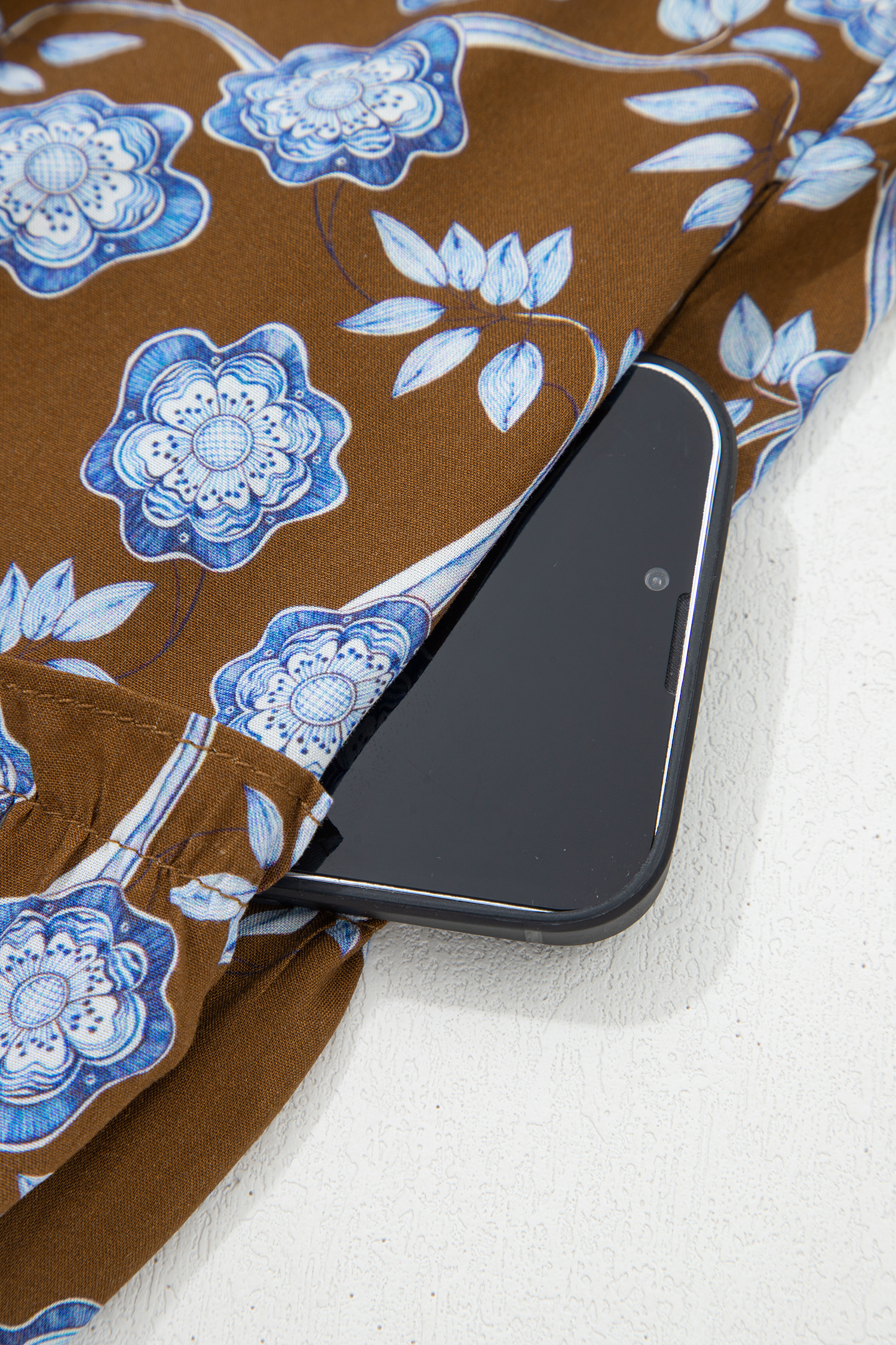 Brown Floral Print Ruffled Detail Shirt Collar Button Down Long Sleeve Dress - Image 12
