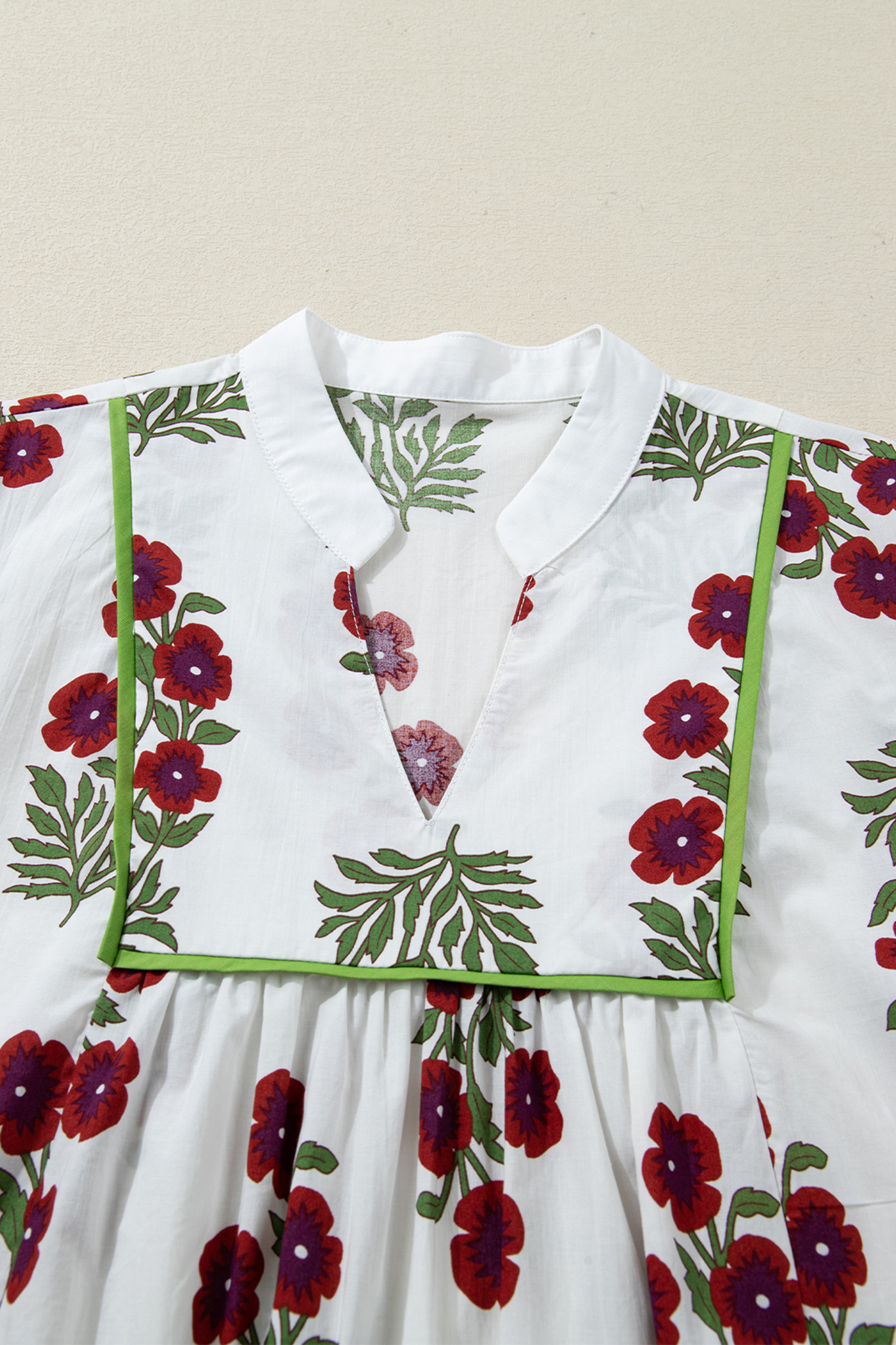 White Frilled V Neck 3/4 Sleeve Loose Floral Dress - Image 6