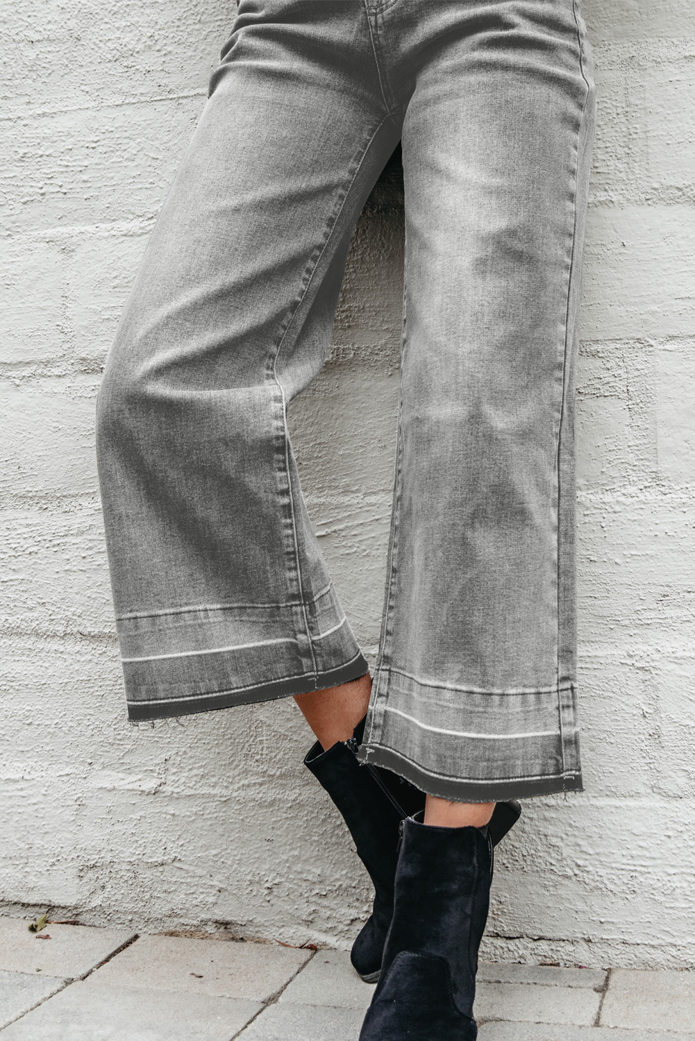 Gray Raw Hem Straight Leg Loose High Waist Jeans - Image 7