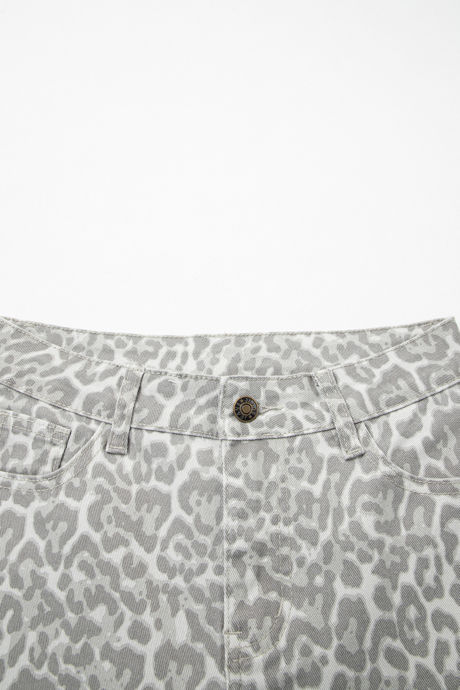 Gray Leopard Frayed Edge Wide Leg High Waist Jeans - Image 15