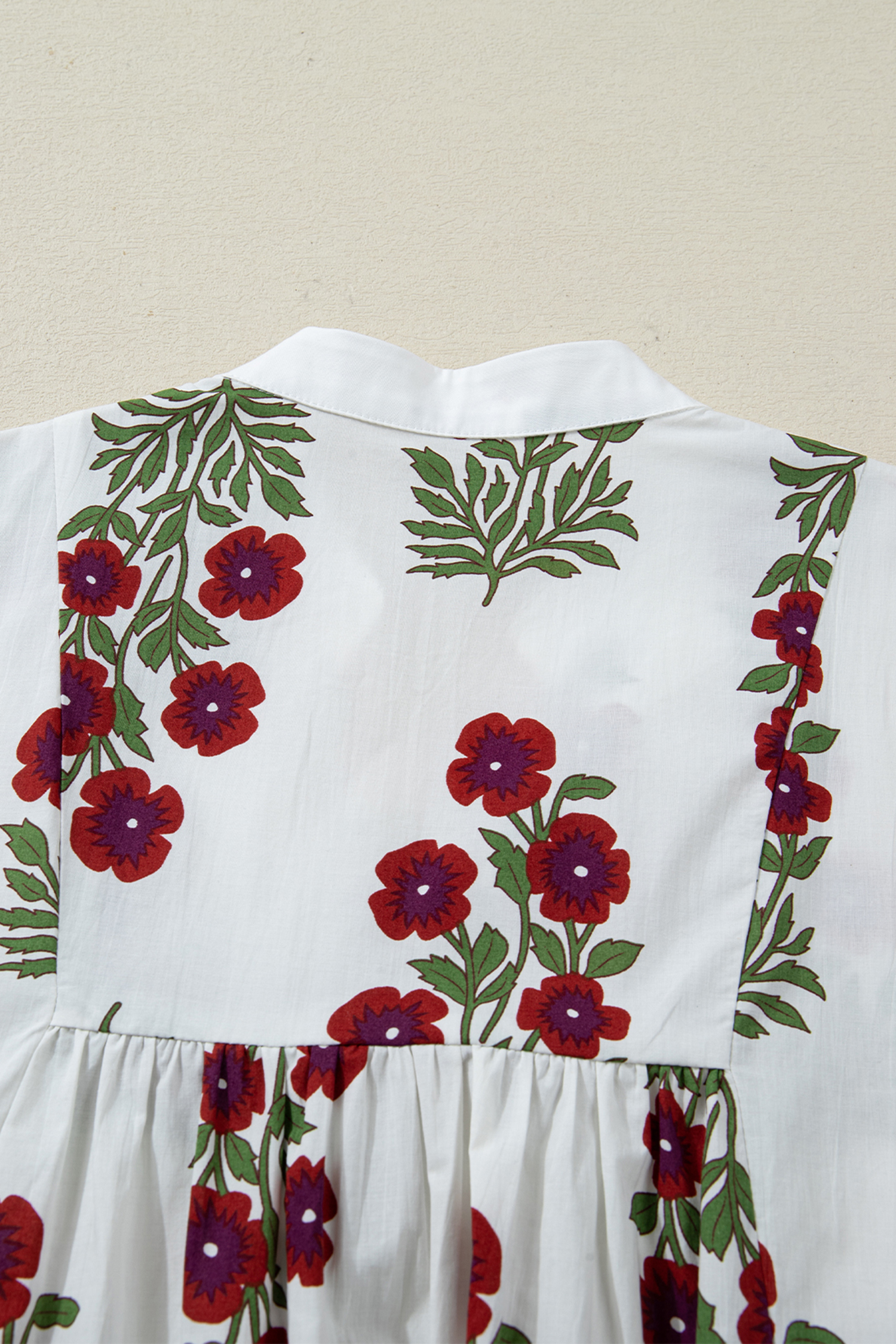 White Frilled V Neck 3/4 Sleeve Loose Floral Dress - Image 7