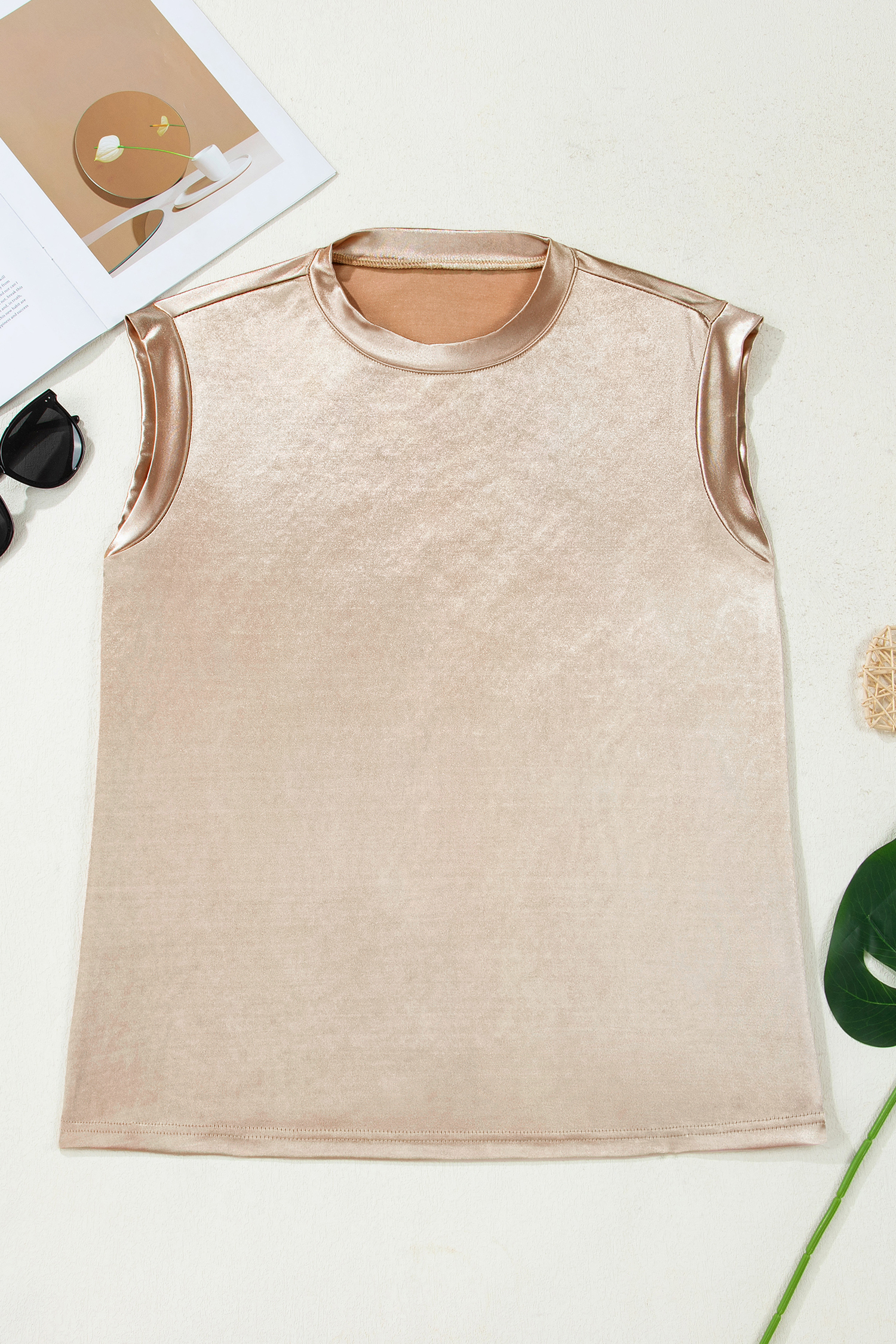Gold Round Neck Metallic Tank Top - Image 6