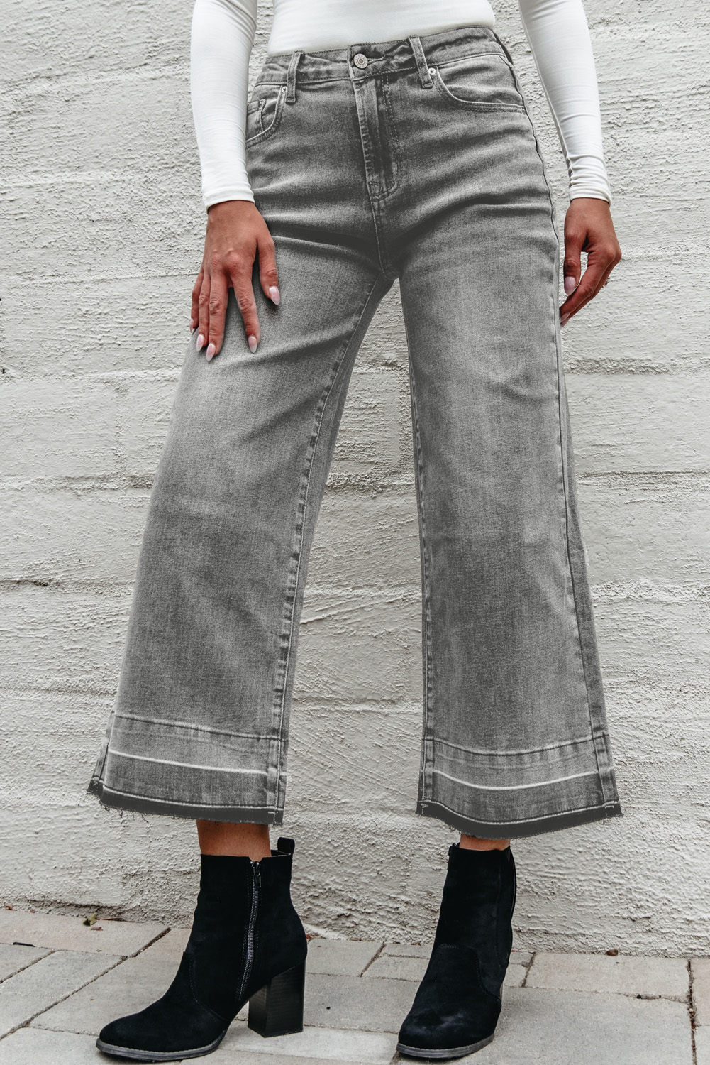 Gray Raw Hem Straight Leg Loose High Waist Jeans - Image 6