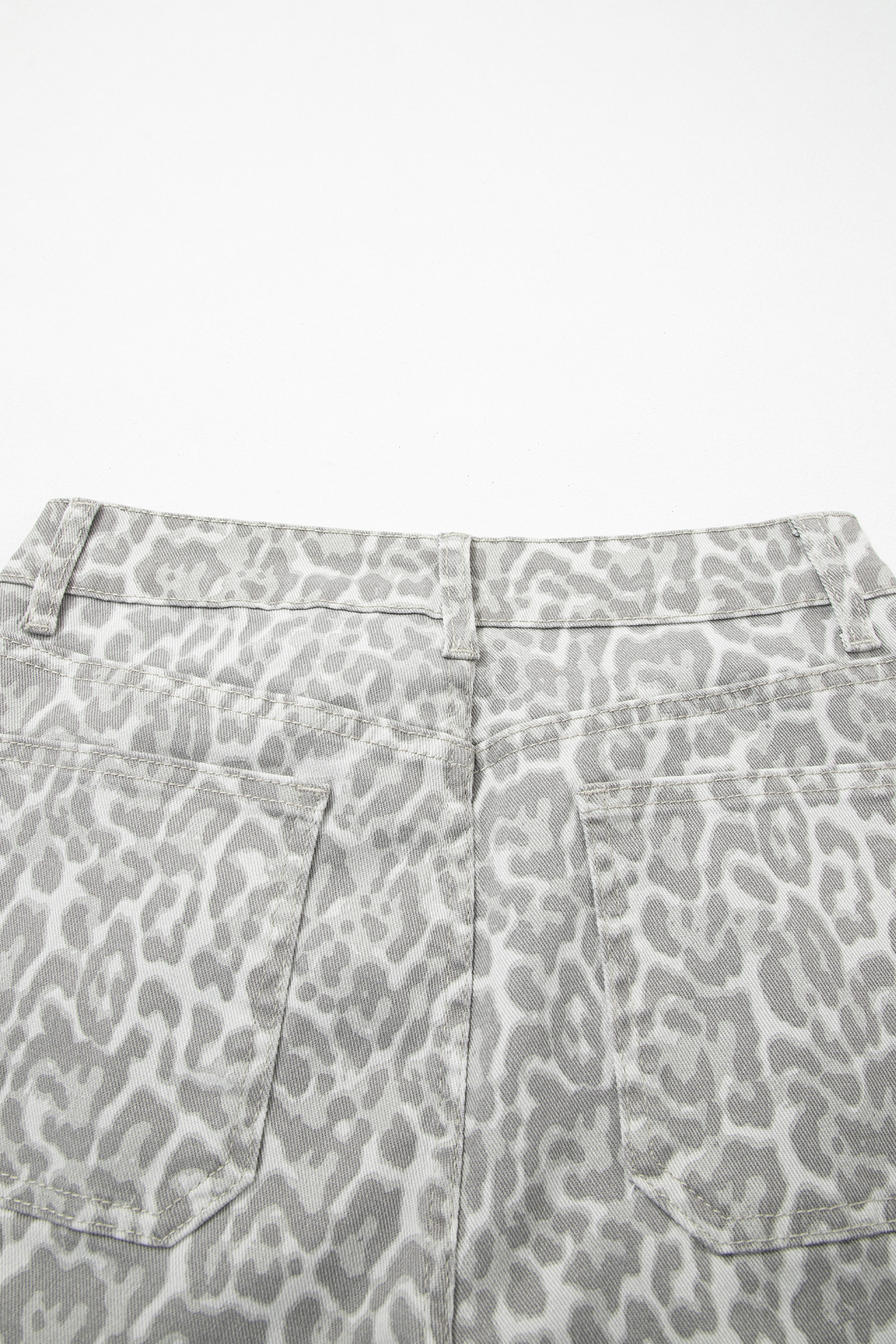 Gray Leopard Frayed Edge Wide Leg High Waist Jeans - Image 9