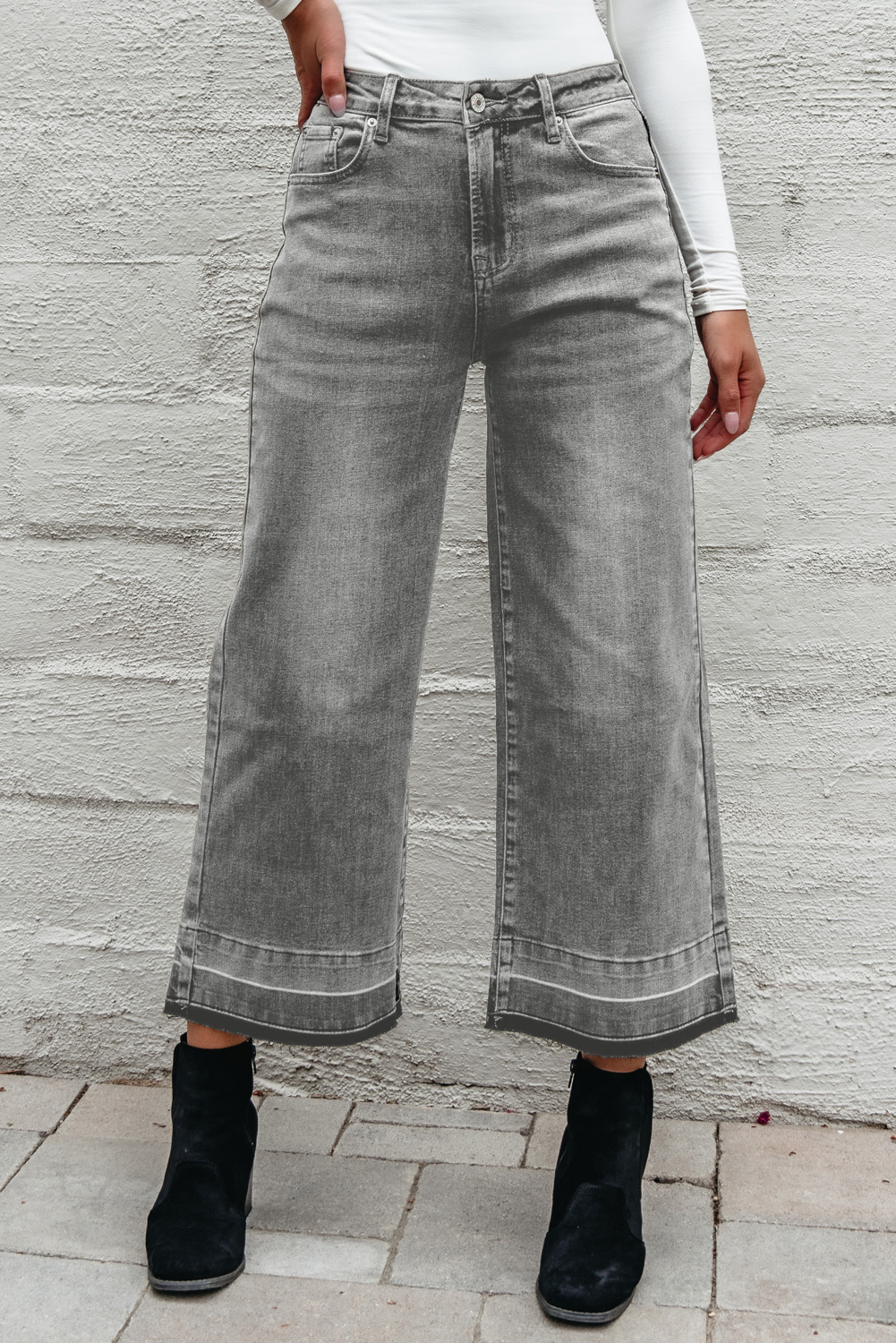 Gray Raw Hem Straight Leg Loose High Waist Jeans - Image 3