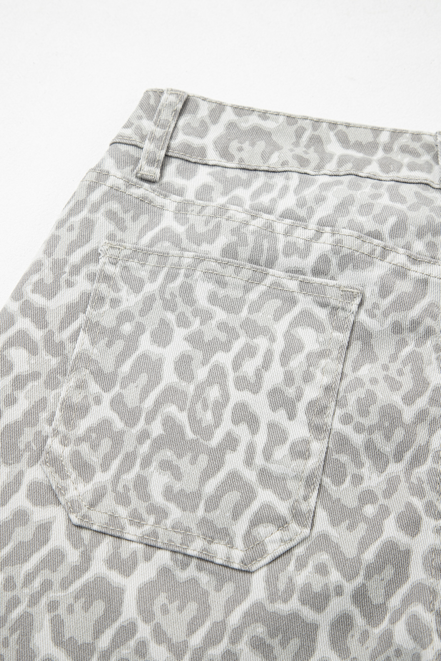 Gray Leopard Frayed Edge Wide Leg High Waist Jeans - Image 8