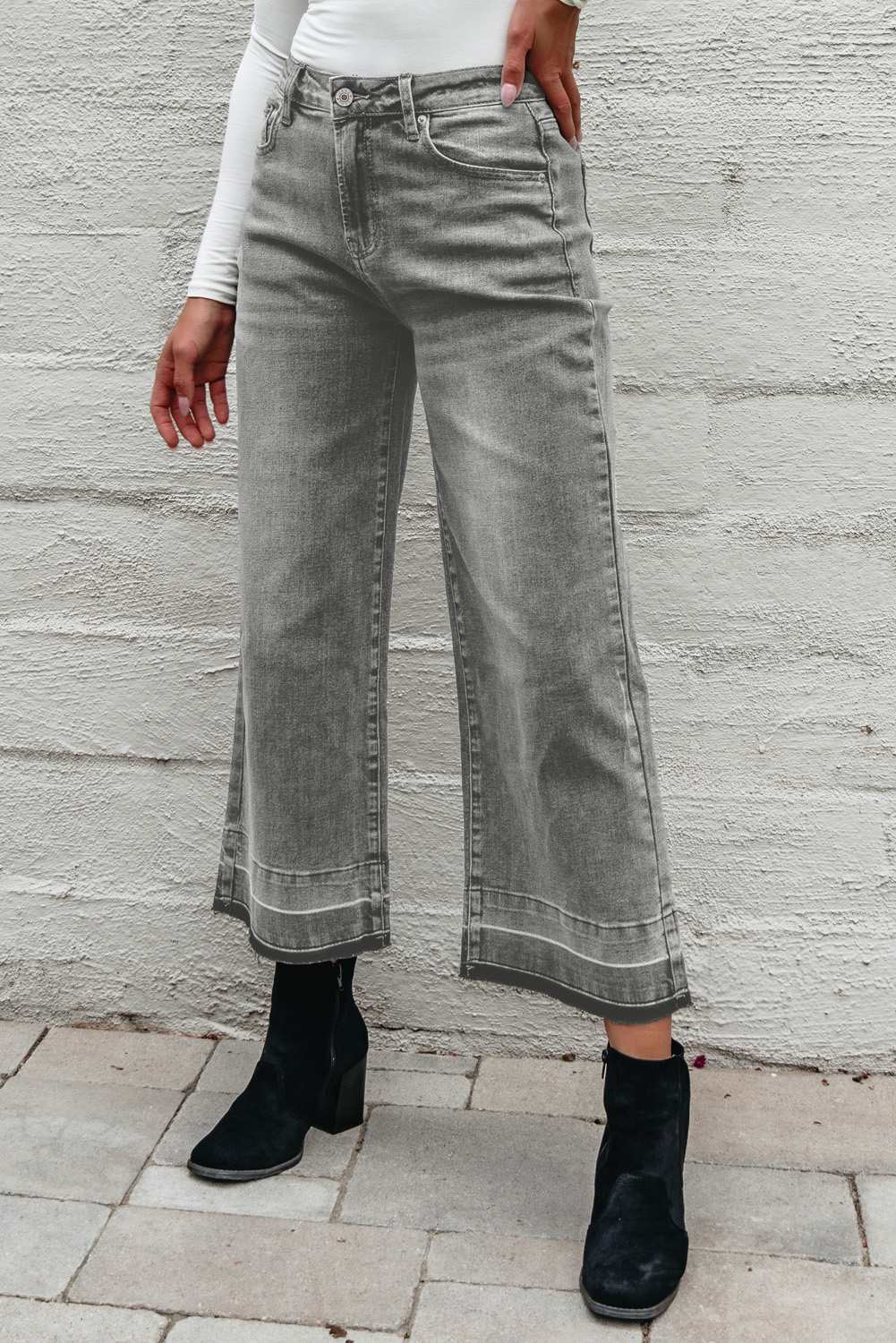 Gray Raw Hem Straight Leg Loose High Waist Jeans - Image 5