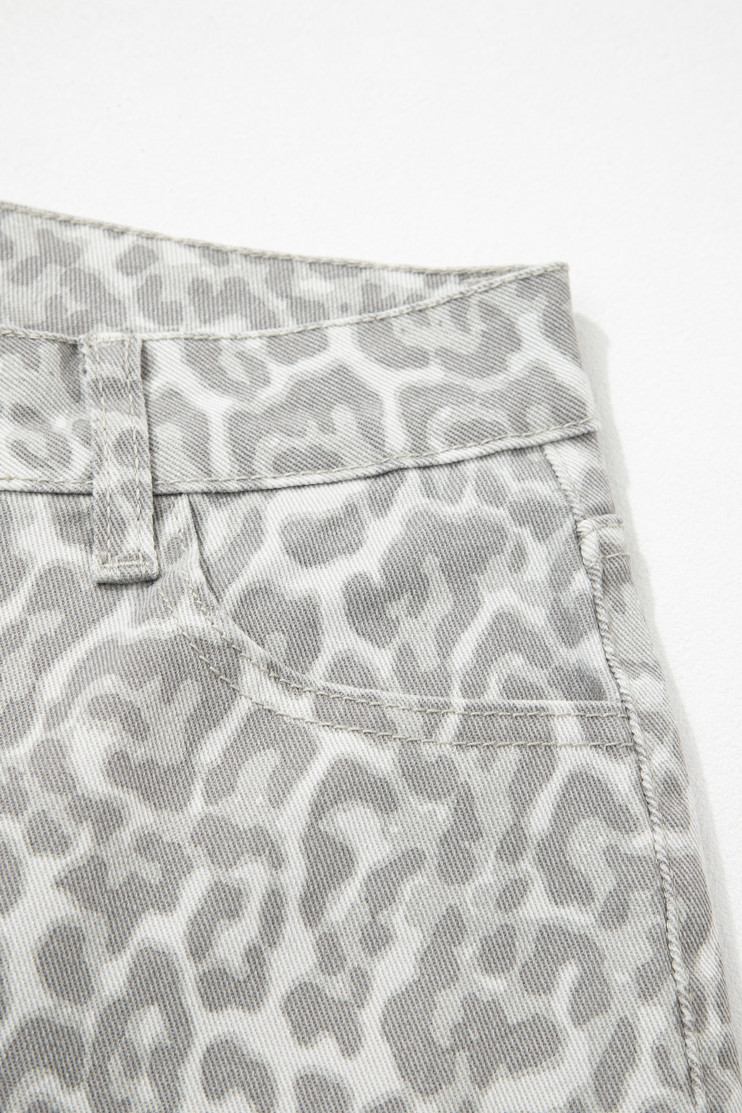 Gray Leopard Frayed Edge Wide Leg High Waist Jeans - Image 13