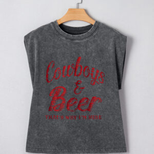 Sleet Cowboy & Beer Western Graphic Mineral Wash Tank Top