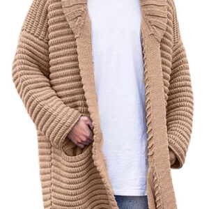 Men's Mid-Length Cardigan Lapel Long Sleeve Knitted Jacket