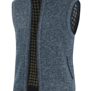 Men's Zip Vest Solid Color Stand Collar Sleeveless Knit Cardigan