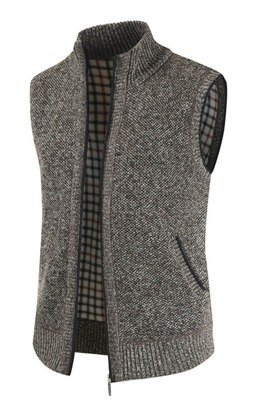 Men's Zip Vest Solid Color Stand Collar Sleeveless Knit Cardigan - Image 6