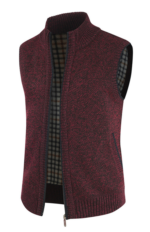 Men's Zip Vest Solid Color Stand Collar Sleeveless Knit Cardigan - Image 8