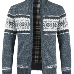 Men's New Sweater Cardigan Colorblock Standing Collar Sweater