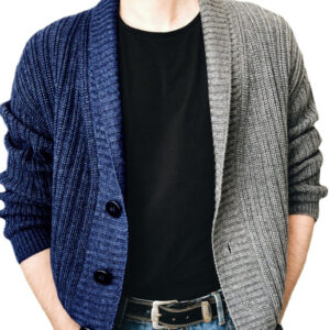 Men's Two Tone Patchwork Single Breasted Long Sleeve Sweater Cardigan