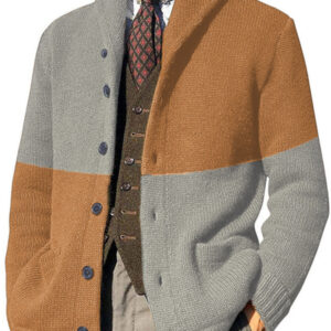 Men's Contrasting Color Block Button Long Sleeve Cardigan