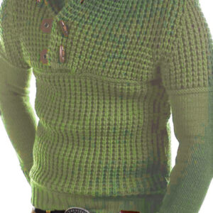 Men's Solid Color Lapel Collar Diagonal Button Horn Button Pullover Sweater