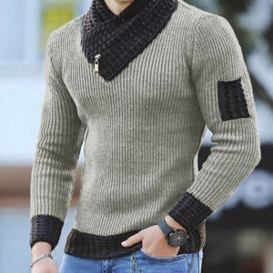 Men's Contrasting Color Stitching Scarf Business Casual Sweater