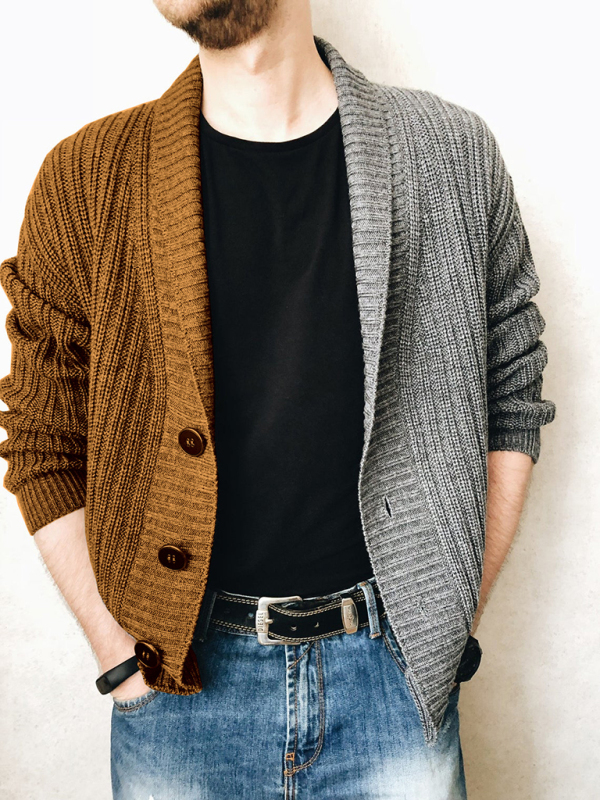 Men's Color Block Single Breasted Casual Knit Cardigan - Image 4