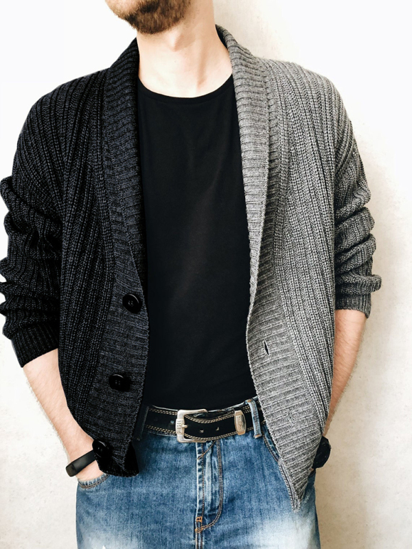 Men's Color Block Single Breasted Casual Knit Cardigan - Image 5