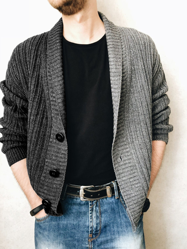 Men's Color Block Single Breasted Casual Knit Cardigan - Image 2