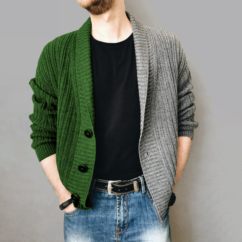 Men's Color Block Single Breasted Casual Knit Cardigan - Image 3