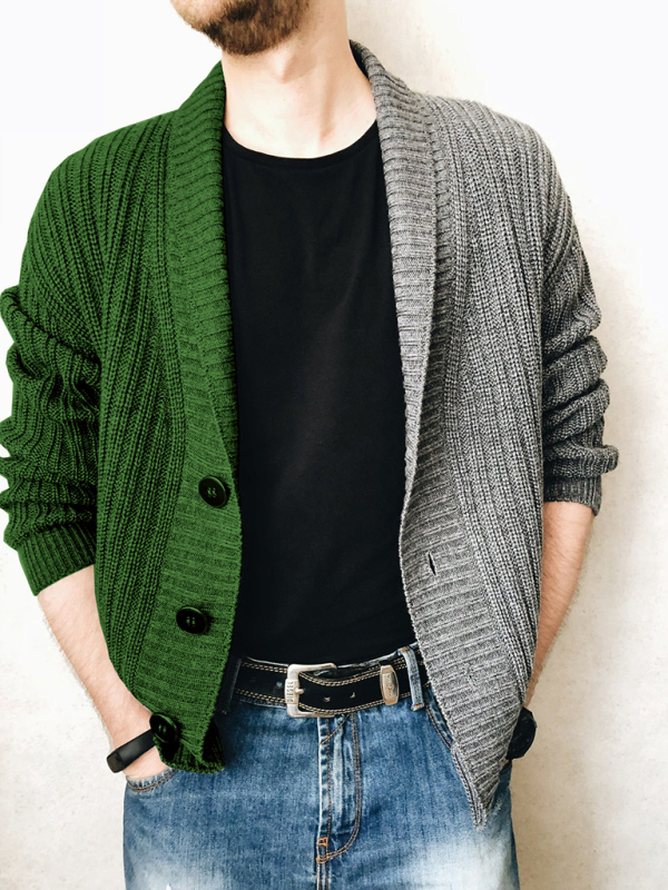 Men's Color Block Single Breasted Casual Knit Cardigan - Image 6