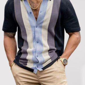 Men's knitted casual light business color matching short-sleeved cardigan