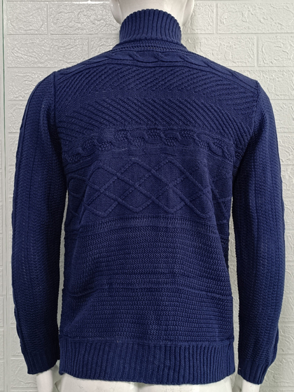 Men's Leather Button Long Sleeve Knitted Cardigan Jacket - Image 7