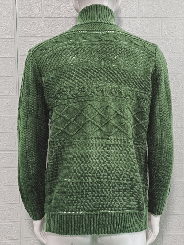 Men's Leather Button Long Sleeve Knitted Cardigan Jacket - Image 11