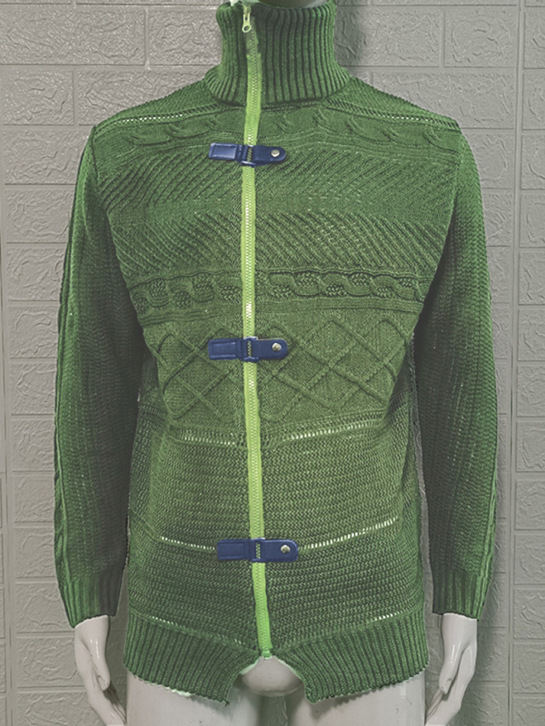 Men's Leather Button Long Sleeve Knitted Cardigan Jacket - Image 10