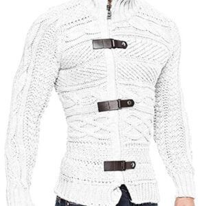 Men's Leather Button Long Sleeve Knitted Cardigan Jacket