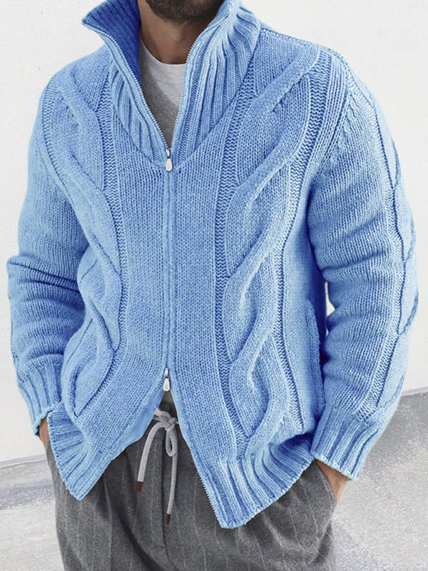 Men's turtleneck cable zipper sweater cardigan - Image 5