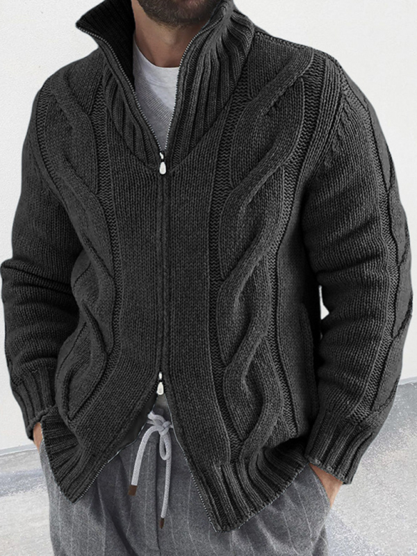 Men's turtleneck cable zipper sweater cardigan - Image 6