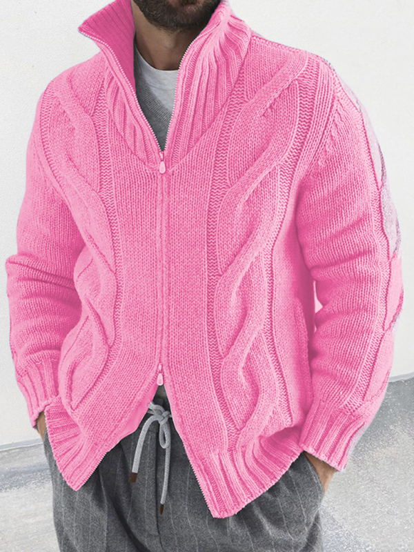 Men's turtleneck cable zipper sweater cardigan - Image 4