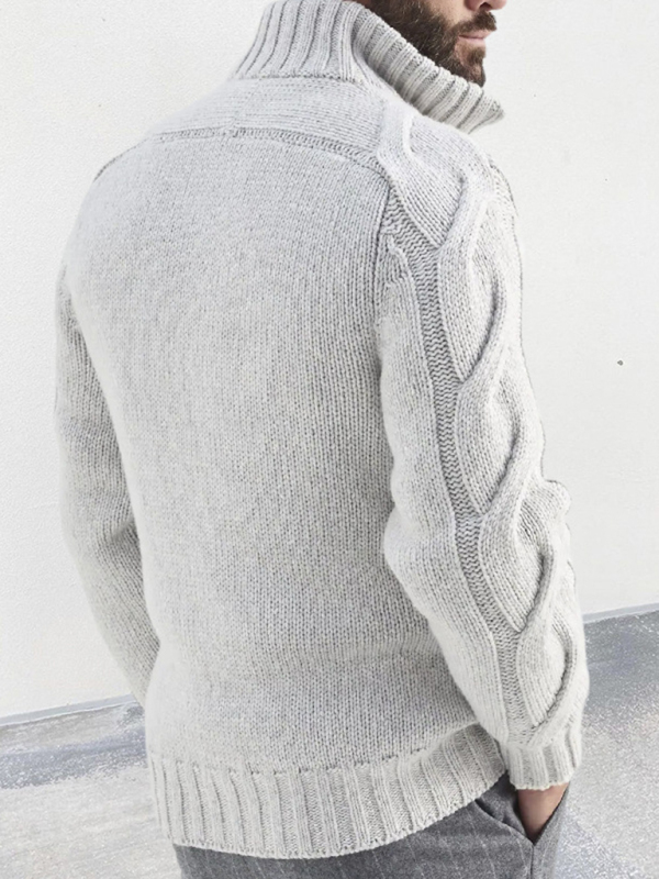 Men's turtleneck cable zipper sweater cardigan - Image 2