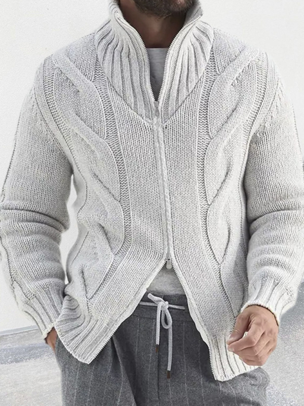 Men's turtleneck cable zipper sweater cardigan - Image 3