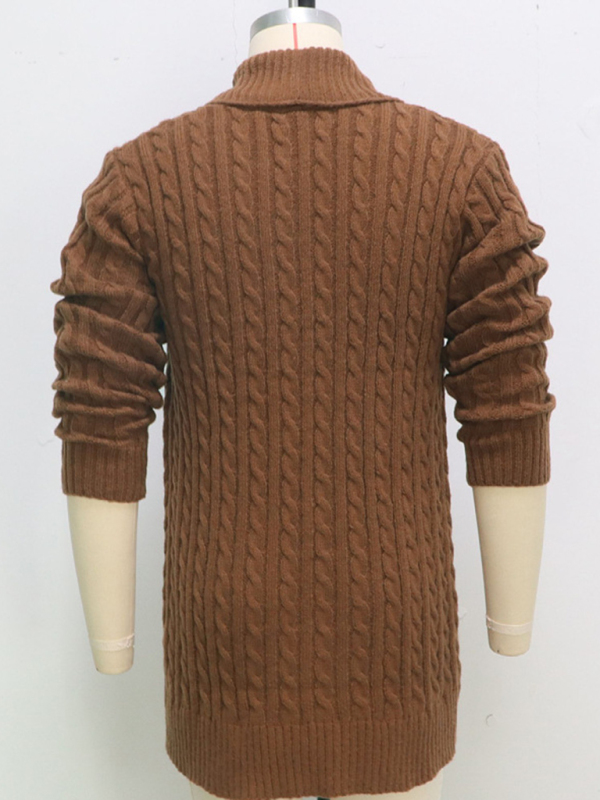 Men's mid-length knitted sweater Thick-knit twisted cardigan woolen jacket - Image 2